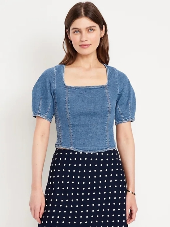 Old Navy Tops - Old Navy Square-Neck Denim Cropped Top Sz: XL NWT